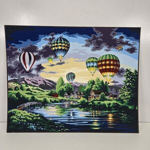 Balloon Glow Finished Acrylic Painting Paint By Number Hot Air Balloon 20x16 VTG